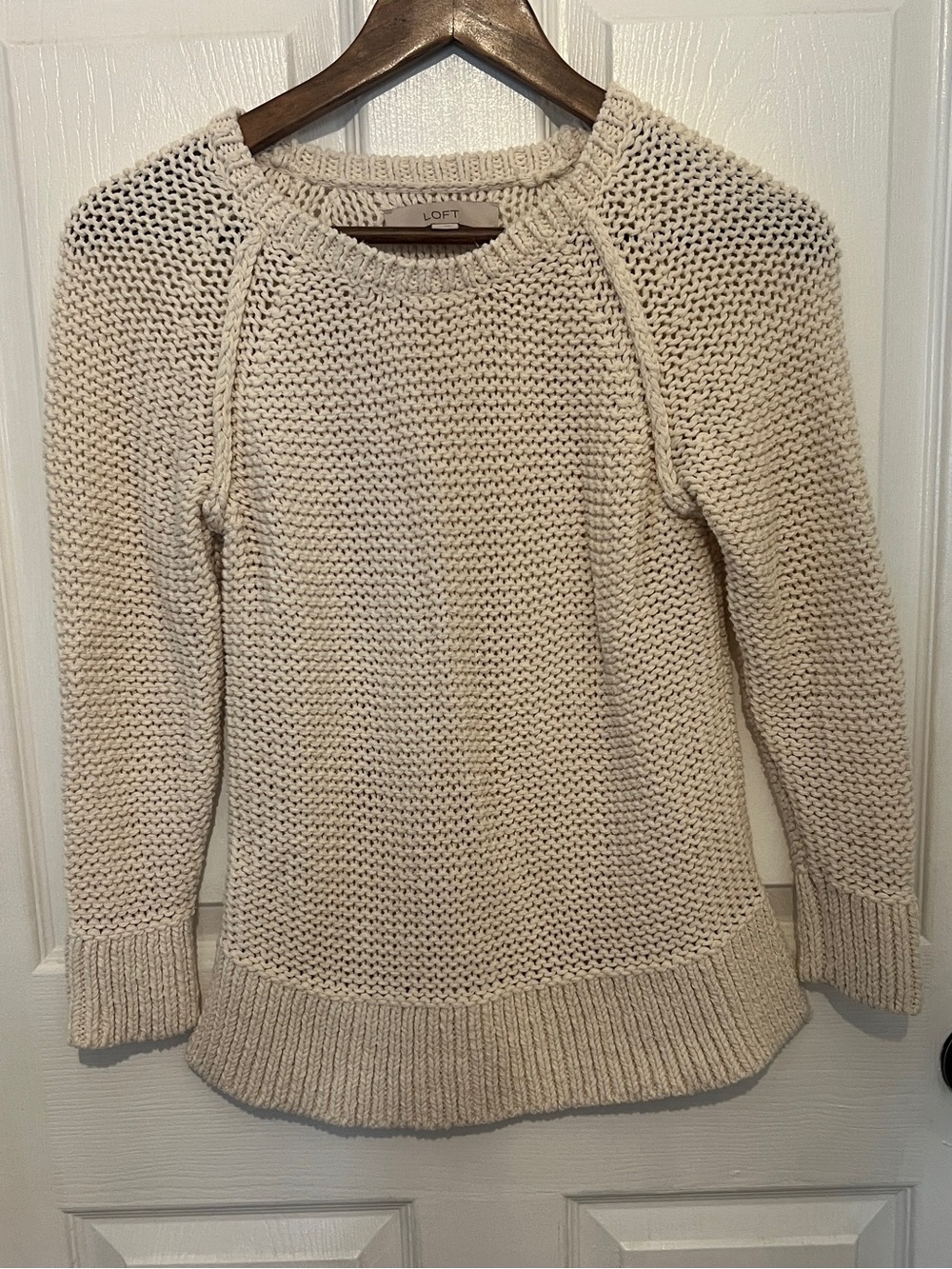 LOFT Women’s Ivory Chunky Knit Crewneck Pullover Sweater Size XS